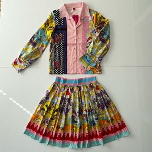 Colorful Patchwork Floral Shirt and Skirt Set